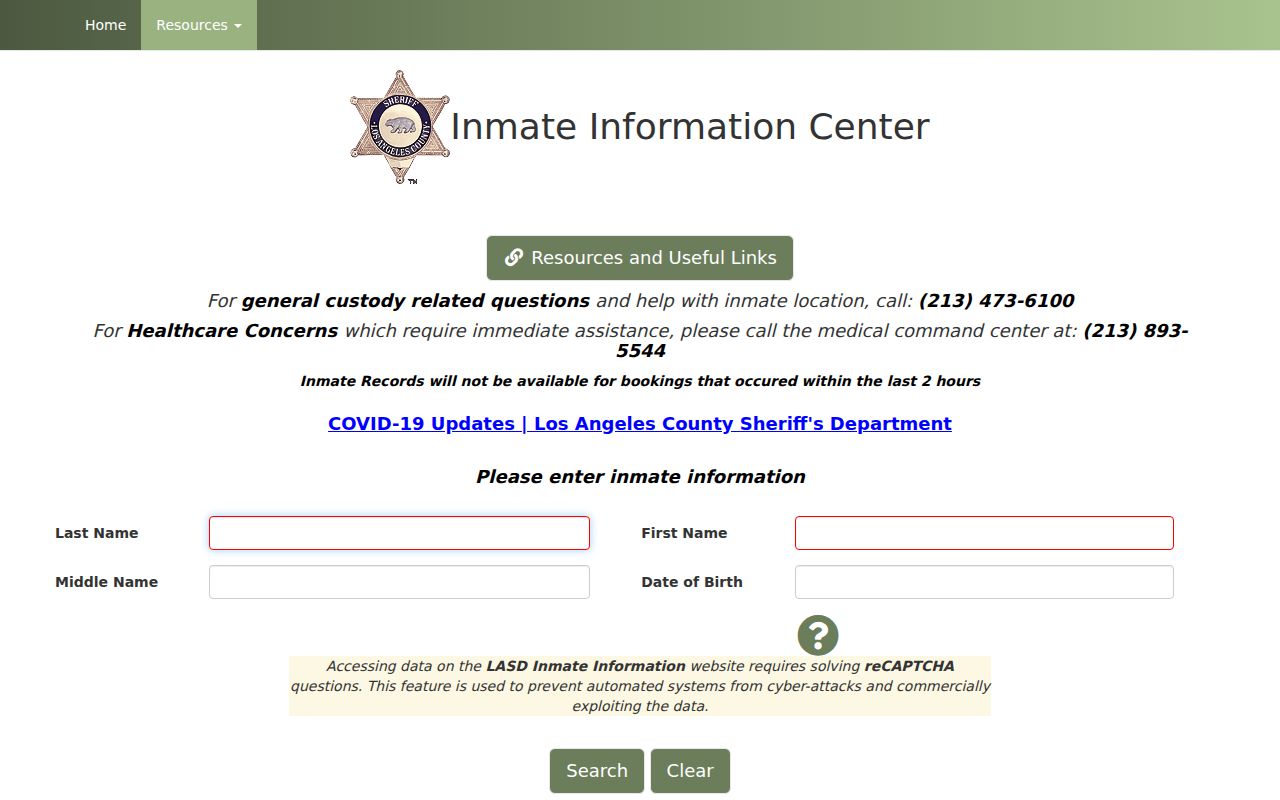 Culver City people search LASD inmate locator
