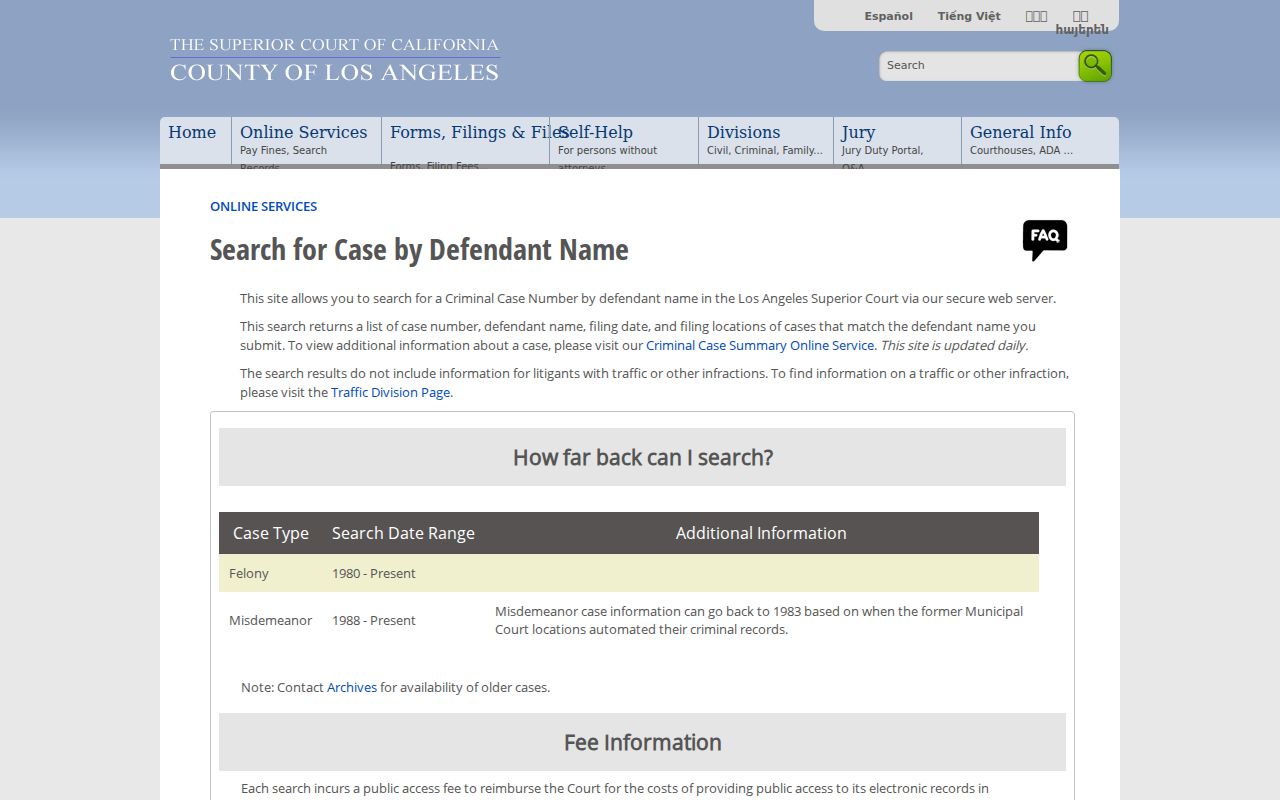 Culver City people search LASC criminal name index
