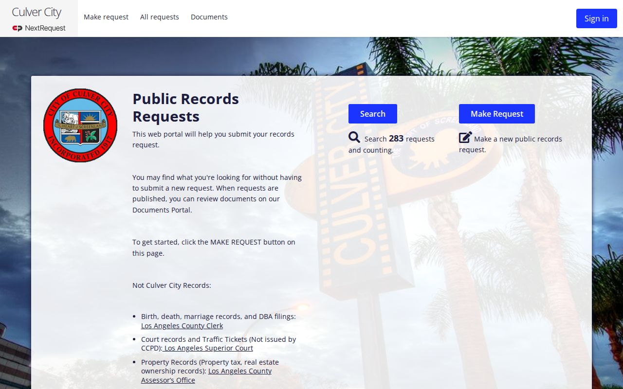 Culver City public records NextRequest portal