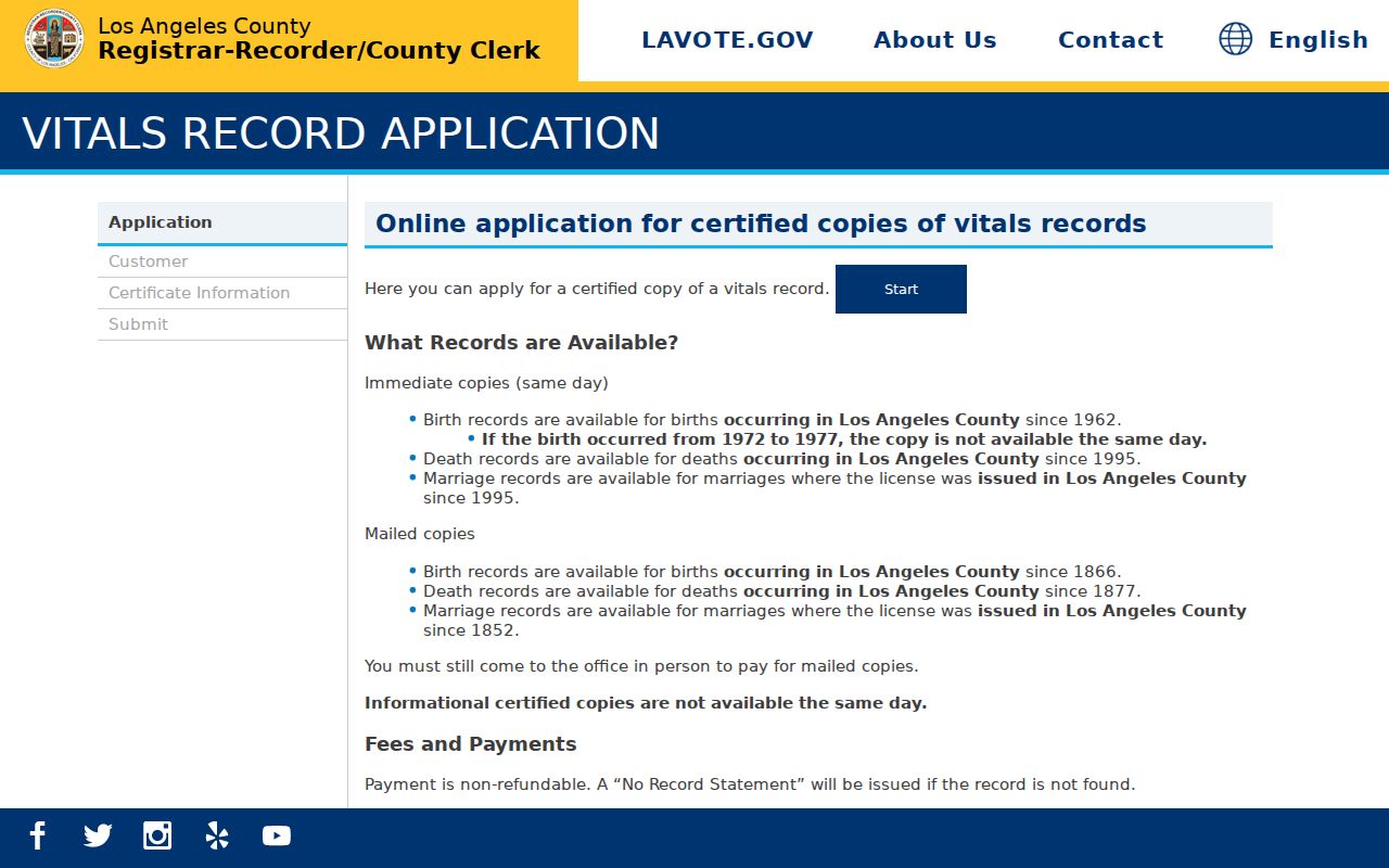 Culver City public records Los Angeles County vital record application